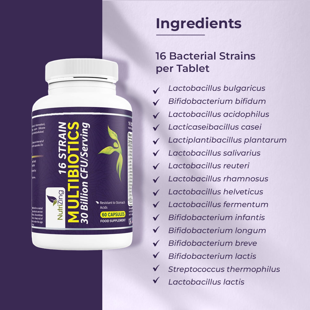 BioCultures Complex - 16 Live Strains with 30 Billion CFU/Serving for Digestive Wellbeing | With Lactobacillus Acidophilus and Bifidobacterium | Made in UK by Nutrizing